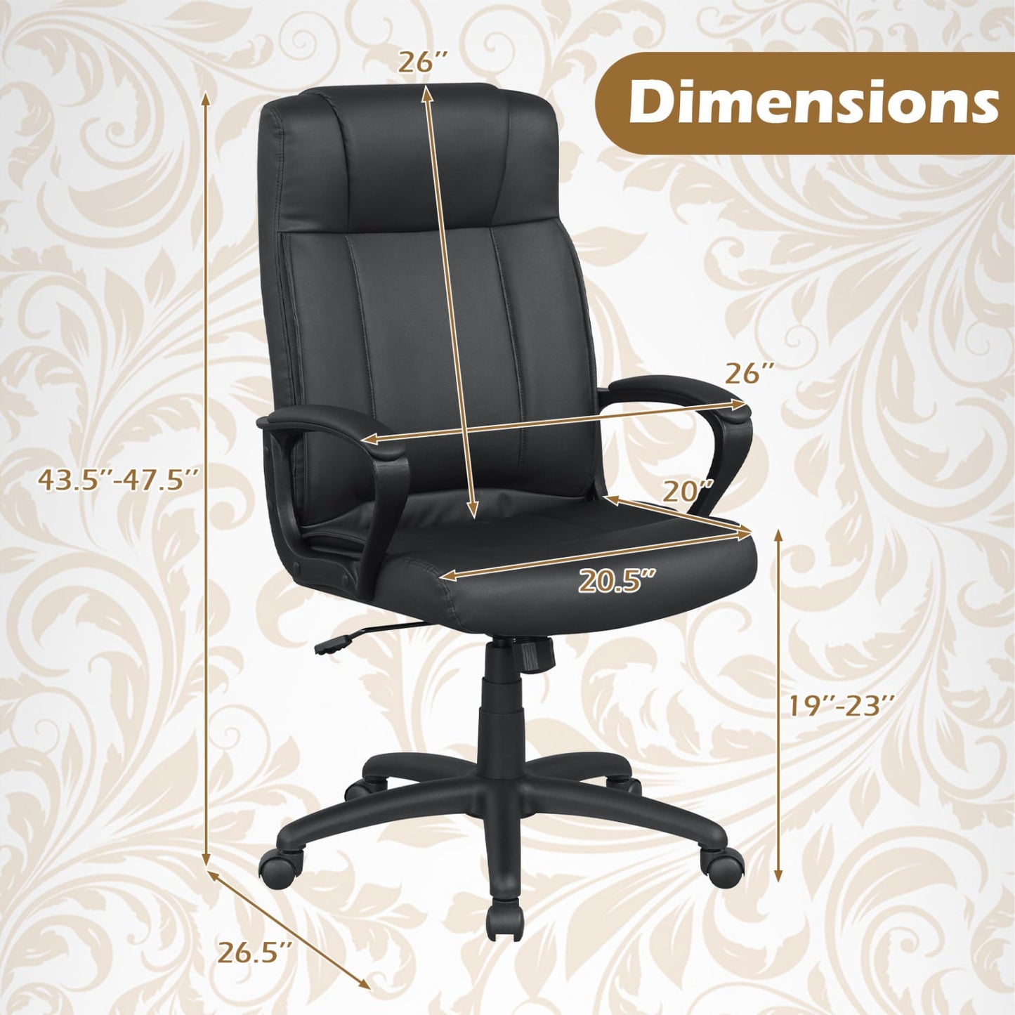 Faux Leather Office Chair with Rocking Function, Black