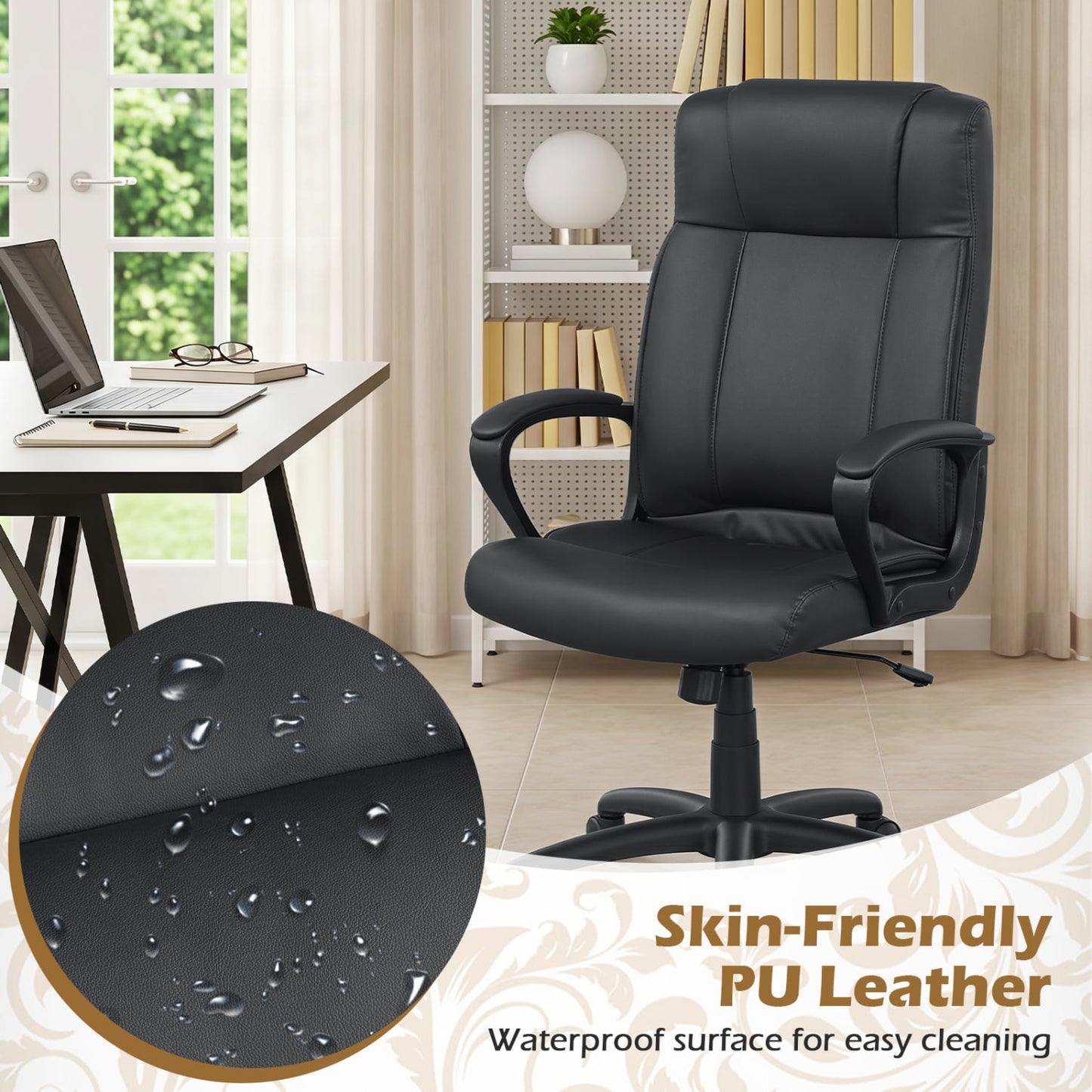 Faux Leather Office Chair with Rocking Function, Black