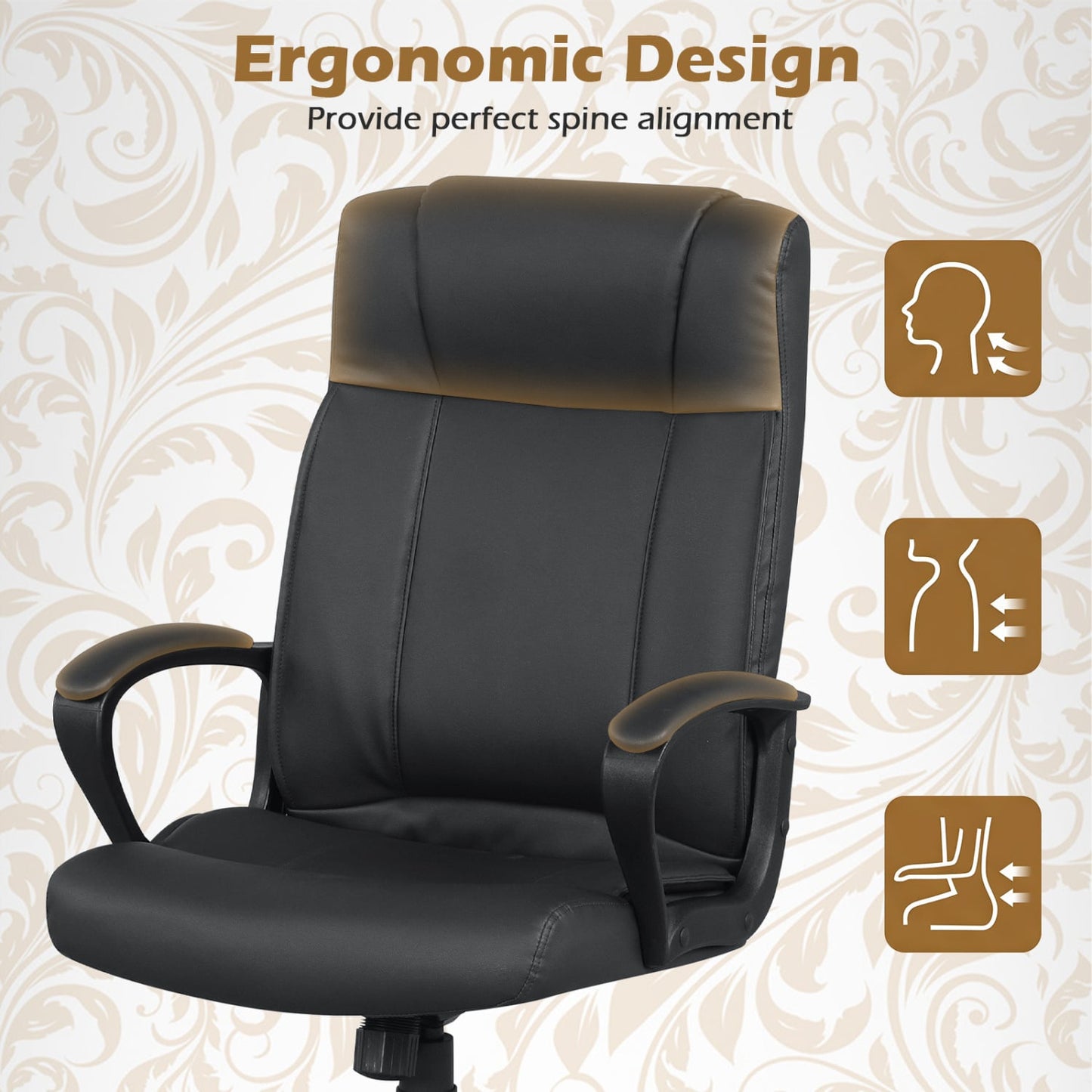 Faux Leather Office Chair with Rocking Function, Black