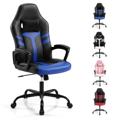 Faux Leather Office Chair with Head Pillow, Rocking Function, Blue