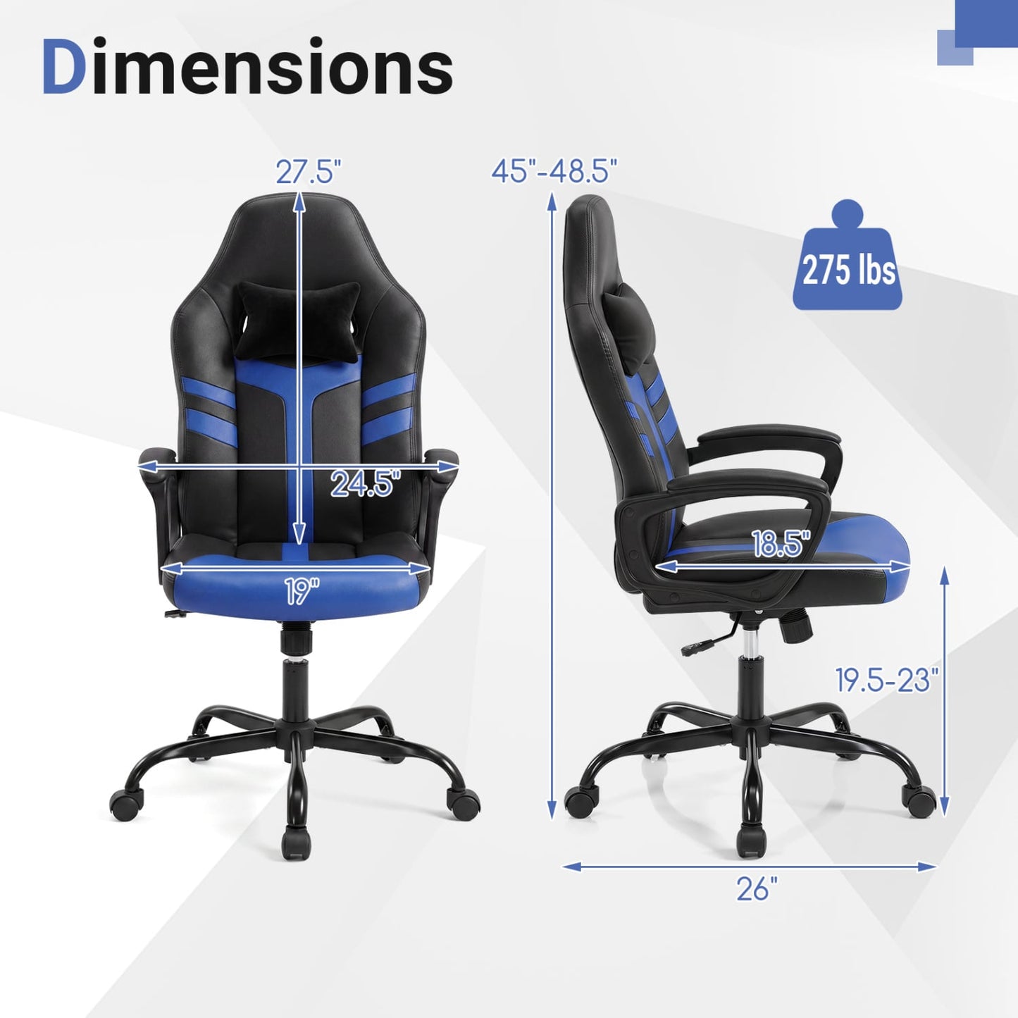 Faux Leather Office Chair with Head Pillow, Rocking Function, Blue
