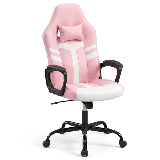 Faux Leather Office Chair With Head Pillow & Rocking, Pink Gaming Chairs Pink at Gallery Canada