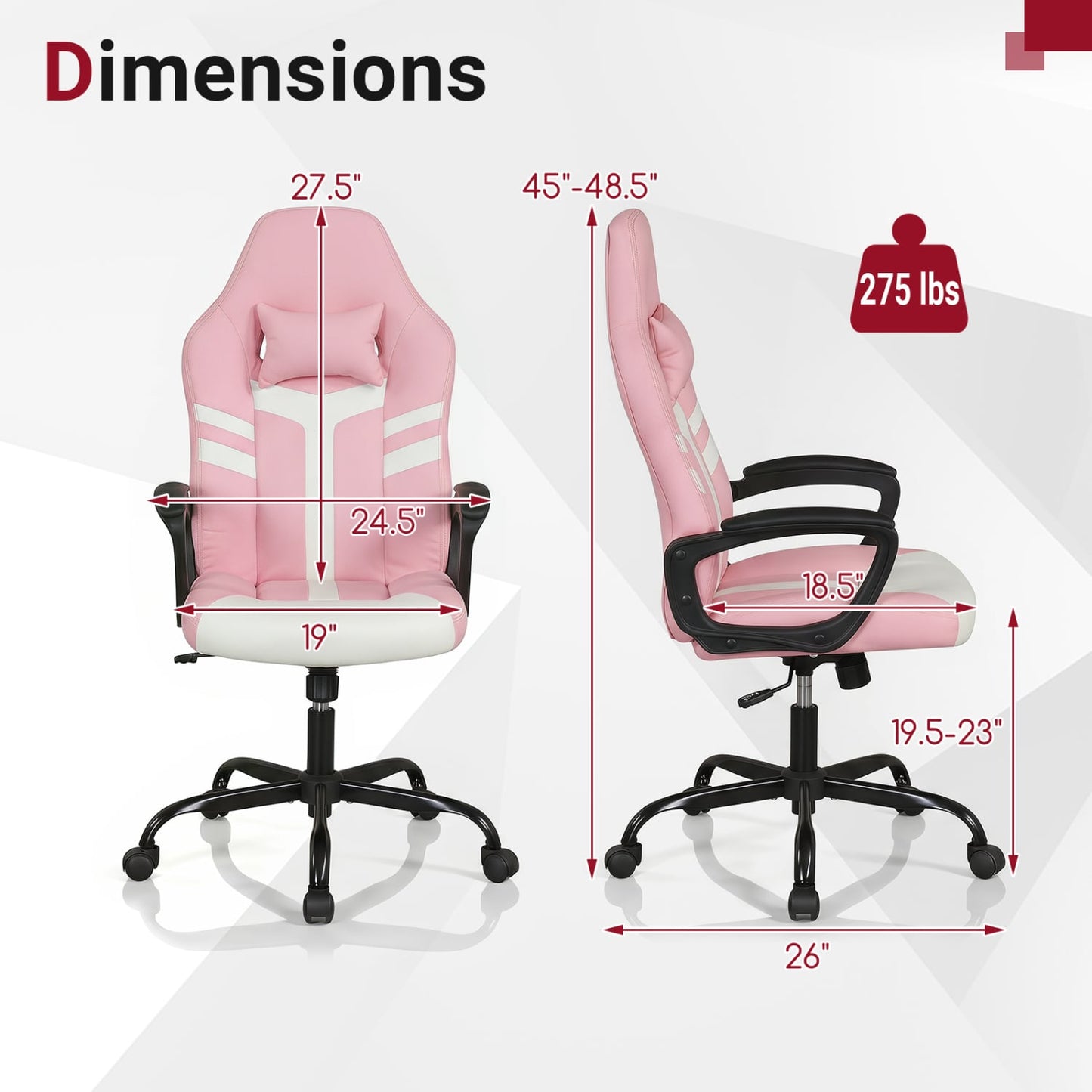 Faux Leather Office Chair With Head Pillow & Rocking, Pink