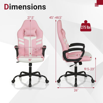 Faux Leather Office Chair With Head Pillow & Rocking, Pink