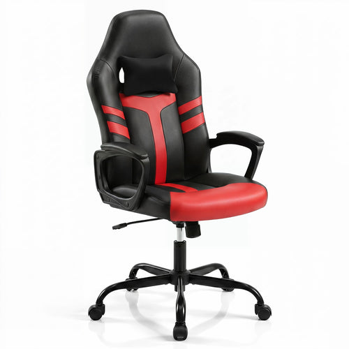 Faux Leather Office Chair, With Head Pillow, Rocking, Red