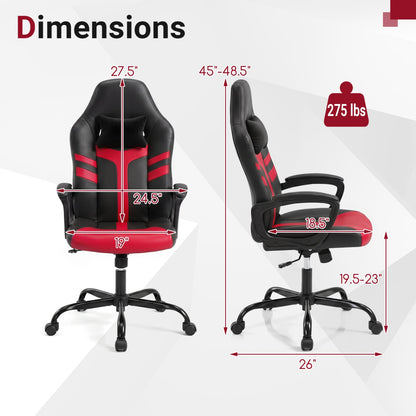 Faux Leather Office Chair, With Head Pillow, Rocking, Red