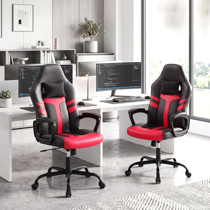 Faux Leather Office Chair, With Head Pillow, Rocking, Red