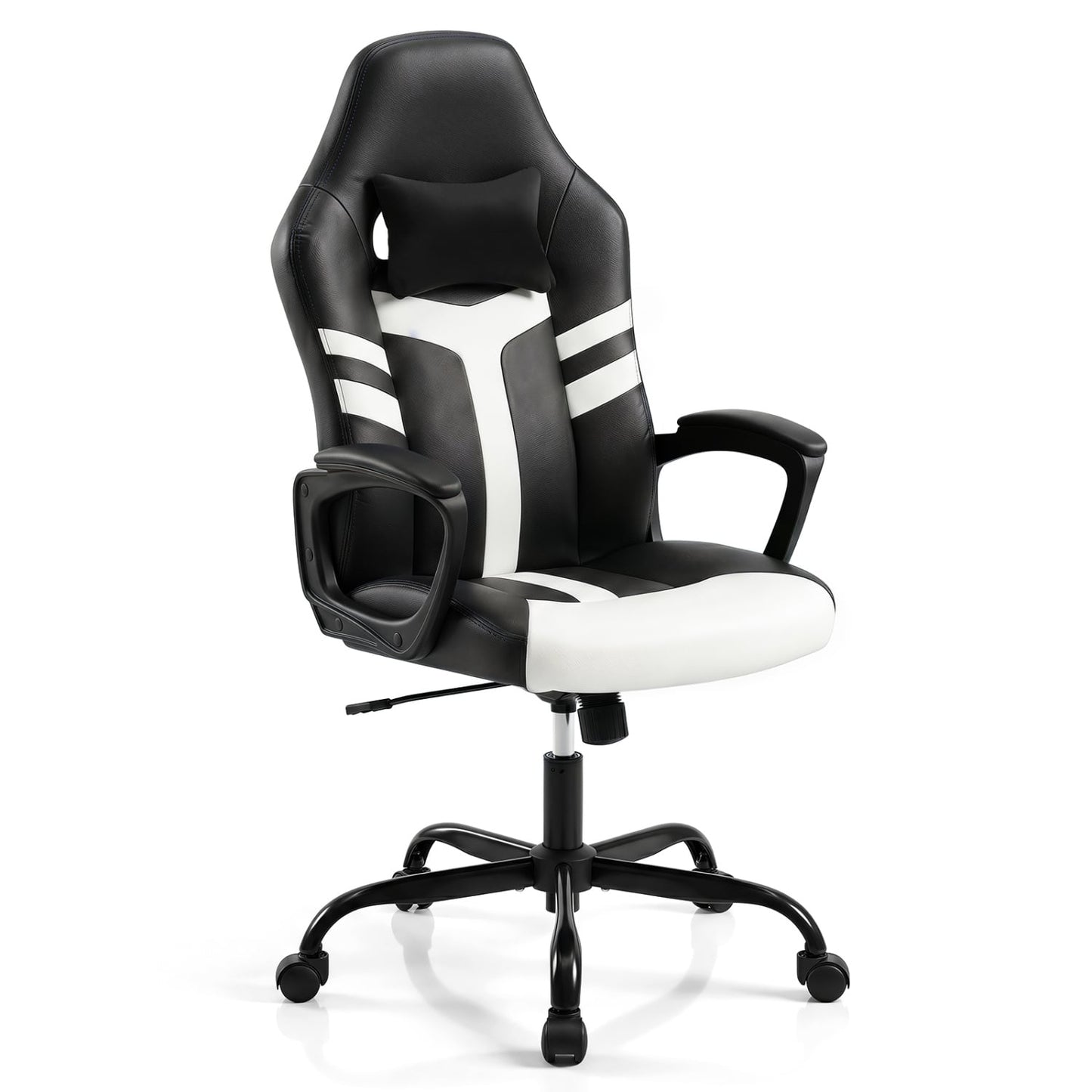 Faux Leather Office Chair with Head Pillow, Rocking, White