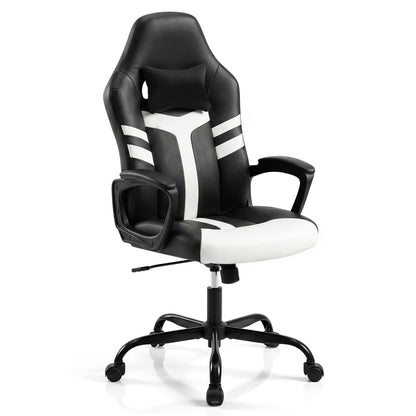 Faux Leather Office Chair with Head Pillow, Rocking, White