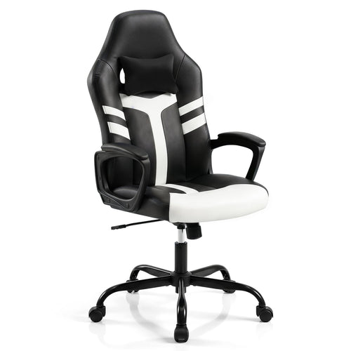 Faux Leather Office Chair with Head Pillow, Rocking, White