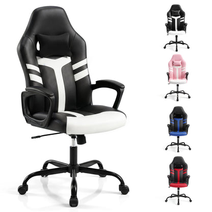 Faux Leather Office Chair with Head Pillow, Rocking, White