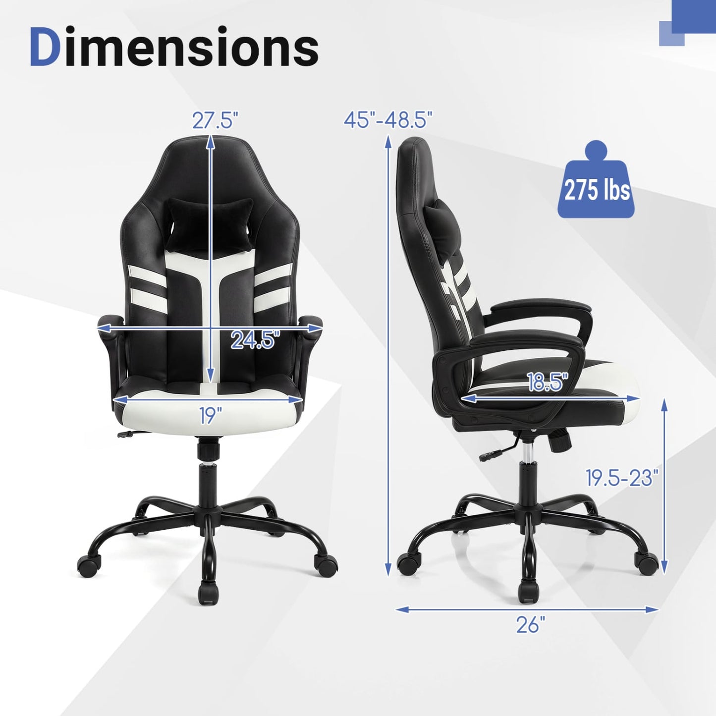 Faux Leather Office Chair with Head Pillow, Rocking, White