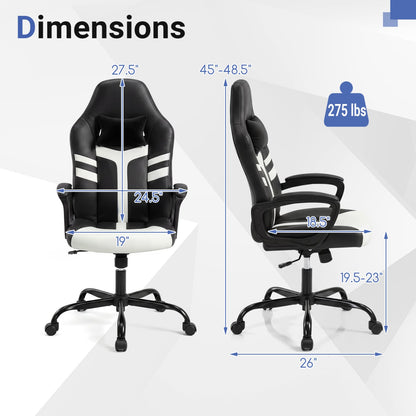 Faux Leather Office Chair with Head Pillow, Rocking, White