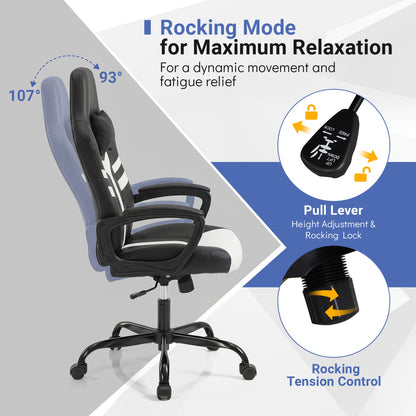 Faux Leather Office Chair with Head Pillow, Rocking, White