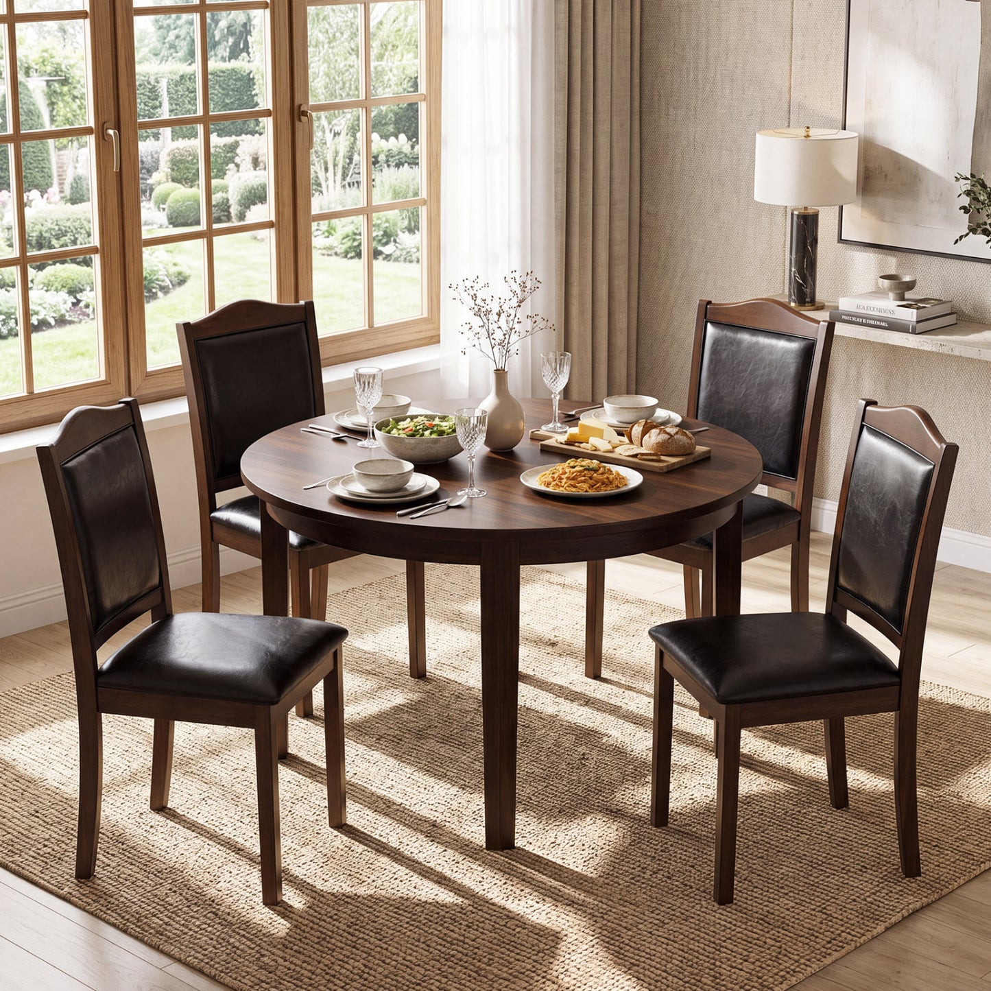 Faux Leather Dining Chairs Set of 4, Walnut