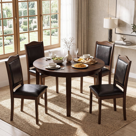 Faux Leather Wooden Farmhouse Dining Chairs Set of 4, Walnut Dining Chairs Walnut at Gallery Canada