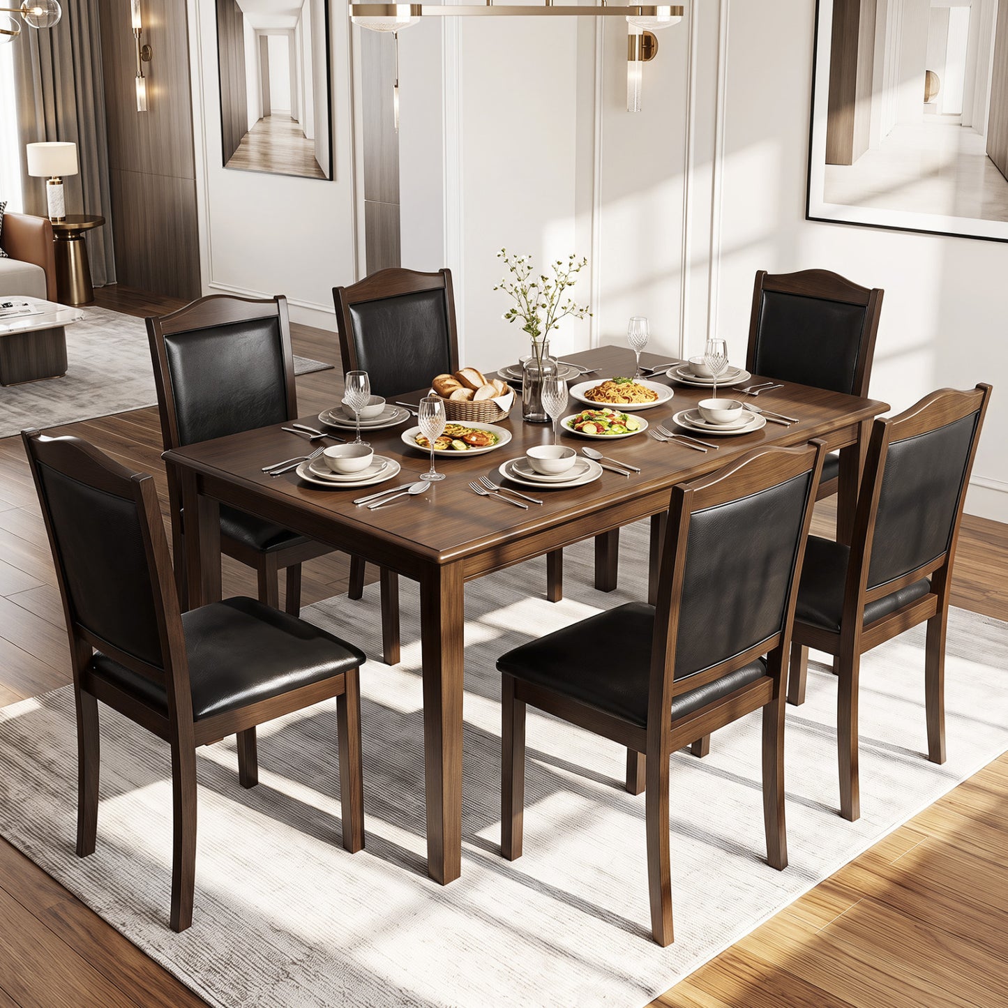 Faux Leather Dining Chairs Set of 4, Walnut