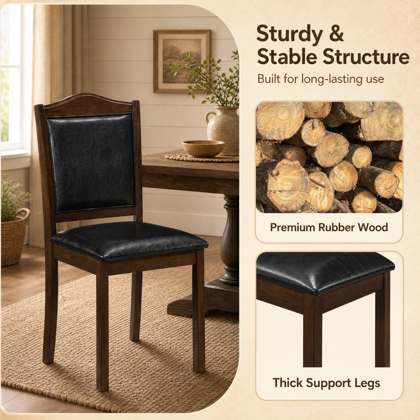 Faux Leather Dining Chairs Set of 4, Walnut