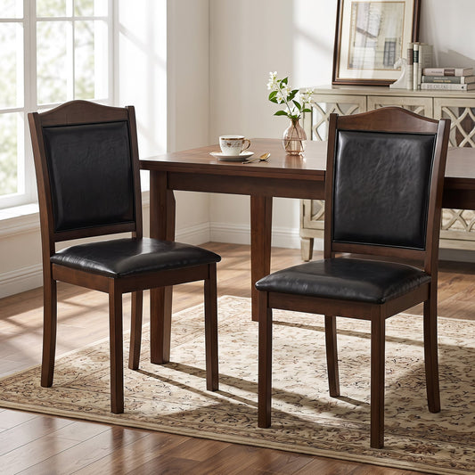 Faux Leather Wooden Dining Chairs Set of 2, Walnut Dining Chairs Walnut at Gallery Canada