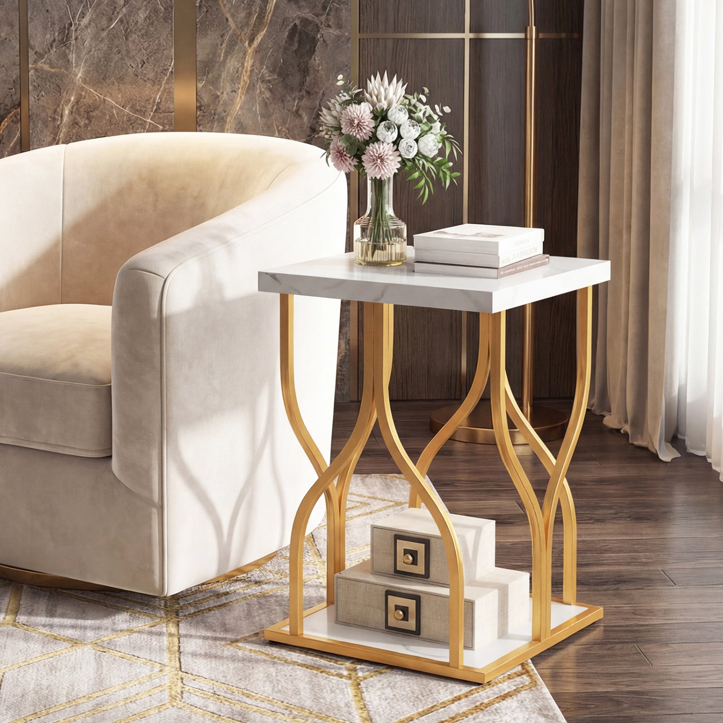 Faux Marble Bedside Night Stand, White Nightstands at Gallery Canada