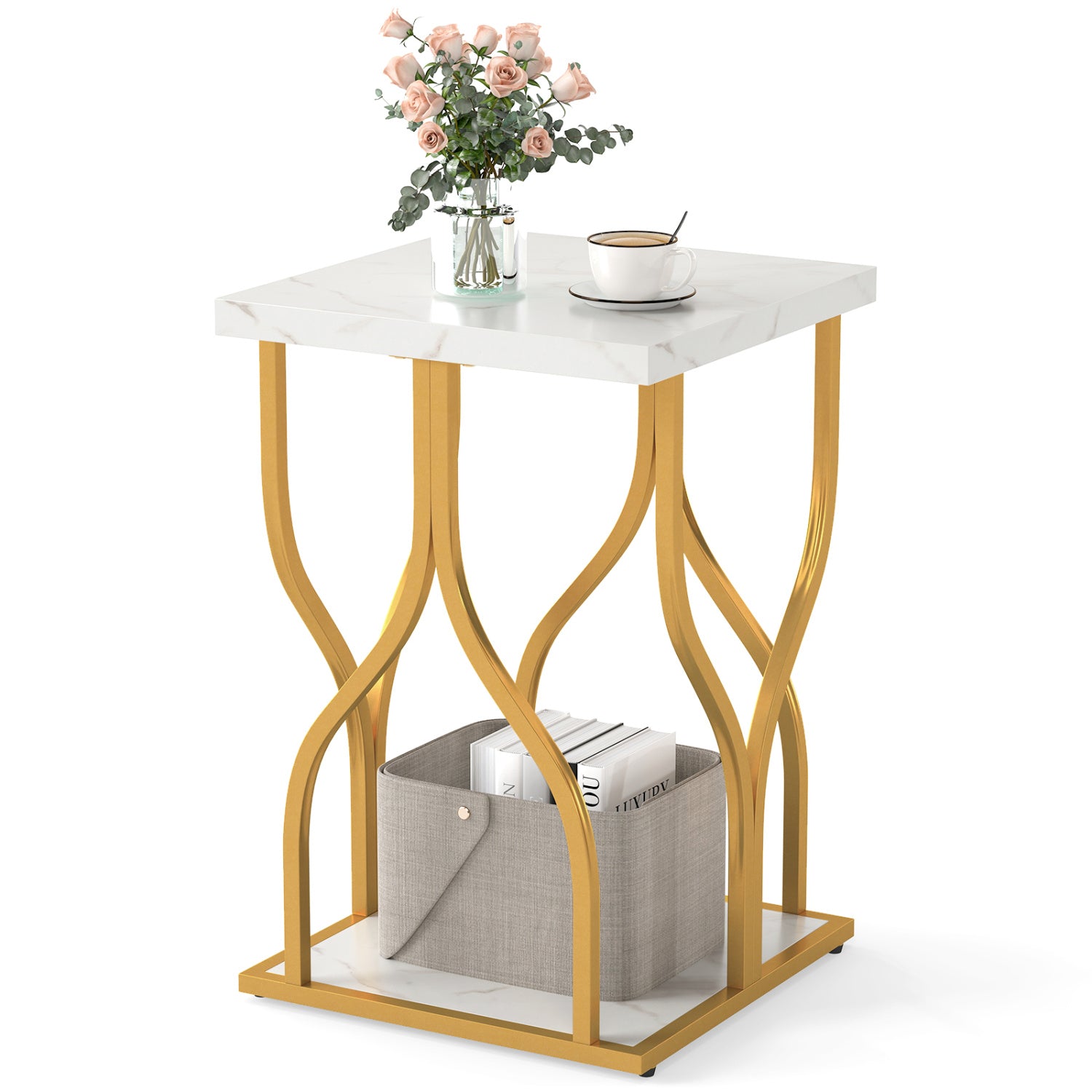 Faux Marble Bedside Night Stand, White Nightstands at Gallery Canada