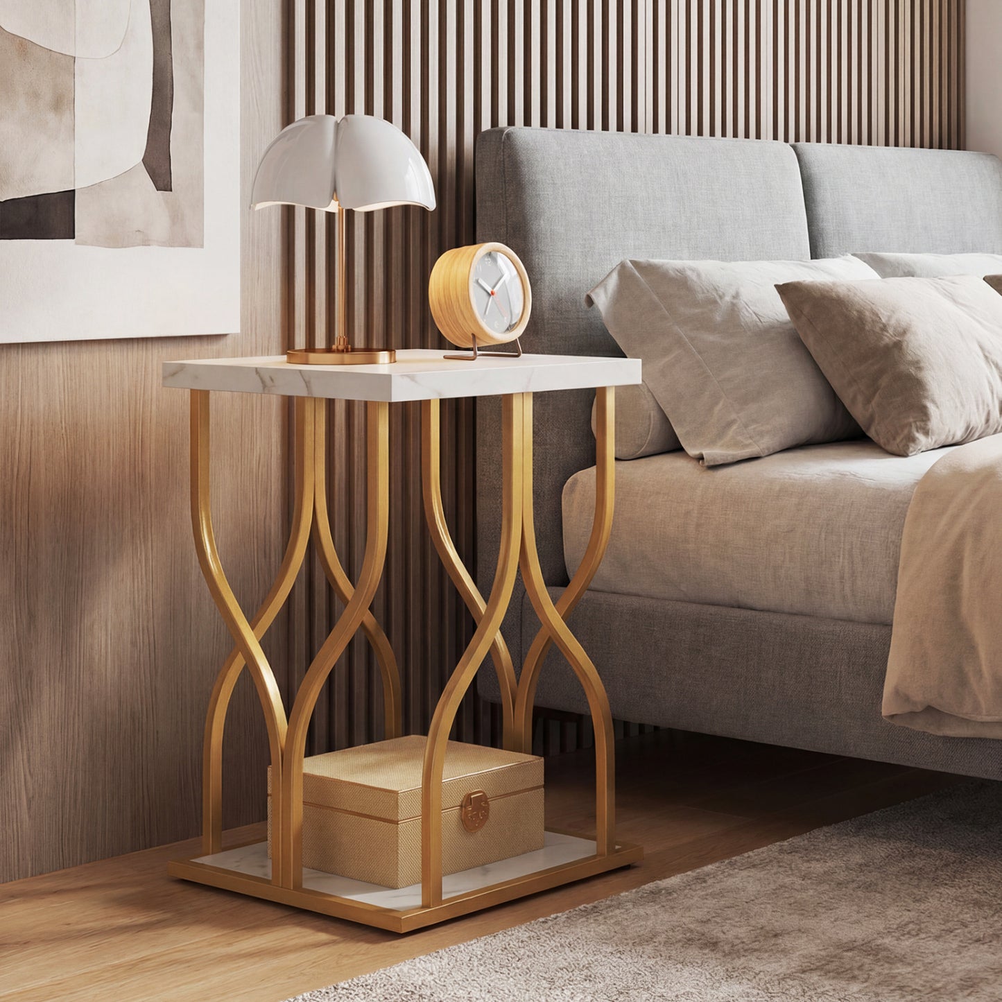 Faux Marble Bedside Night Stand, White Nightstands at Gallery Canada