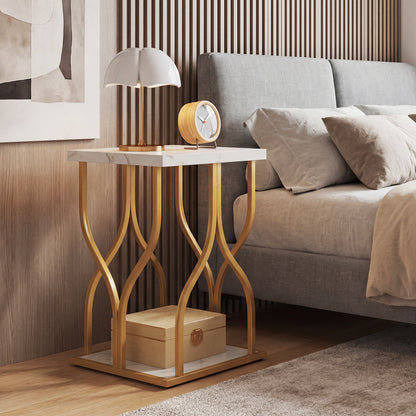 Faux Marble Bedside Night Stand, White Nightstands at Gallery Canada