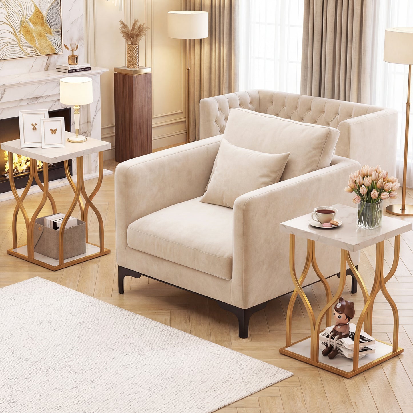 Faux Marble Bedside Night Stand, White Nightstands at Gallery Canada