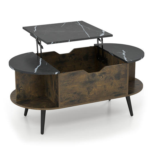 Faux Marble Lift Top Coffee Table with Hidden Compartment and Shelves, Black Coffee Tables Black at Gallery Canada