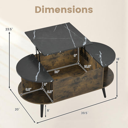 Faux Marble Lift Top Coffee Table with Hidden Compartment and Shelves, Black Coffee Tables at Gallery Canada