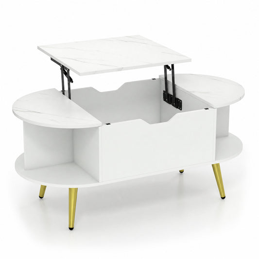 Faux Marble Lift Top Coffee Table with Hidden Compartment and Shelves, White Coffee Tables White at Gallery Canada