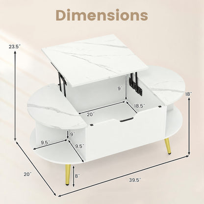 Faux Marble Lift Top Coffee Table with Hidden Compartment and Shelves, White Coffee Tables at Gallery Canada
