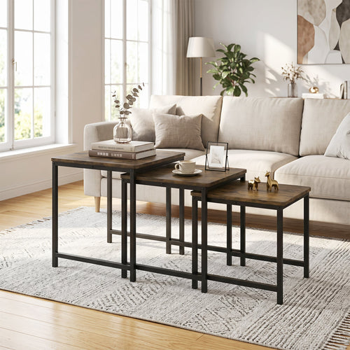 Faux Marble Nesting Tables Set of 3, Rustic Brown