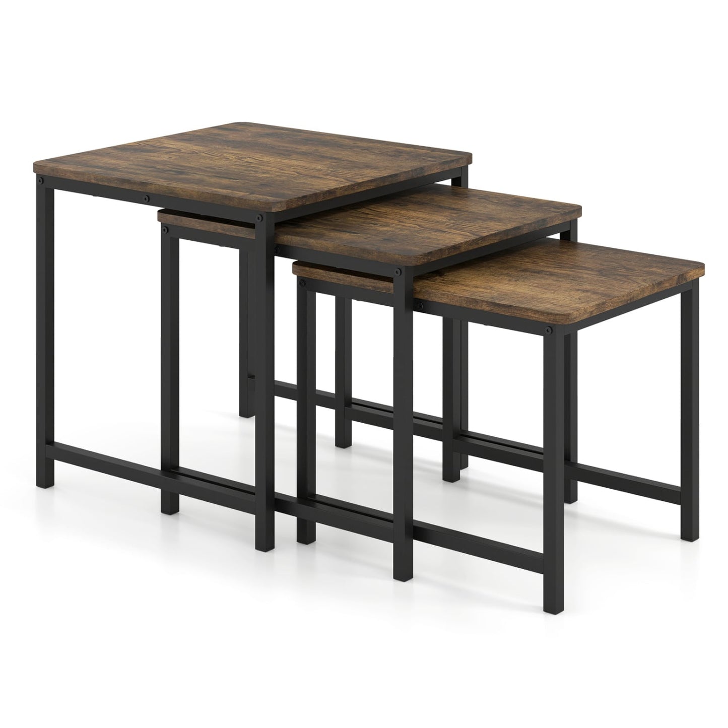 Faux Marble Nesting Tables Set of 3, Rustic Brown
