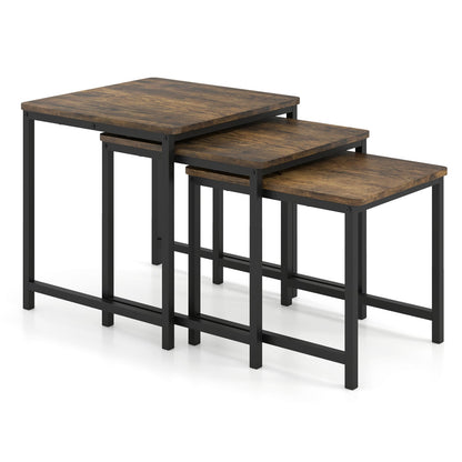 Faux Marble Nesting Tables Set of 3, Rustic Brown
