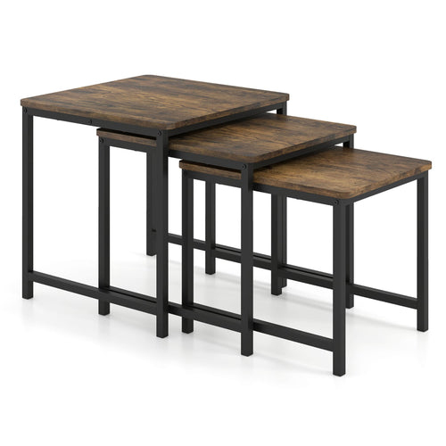 Faux Marble Nesting Tables Set of 3, Rustic Brown