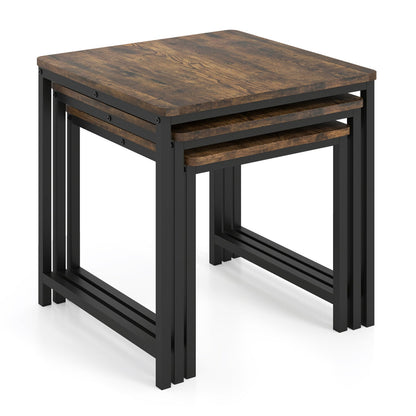 Faux Marble Nesting Tables Set of 3, Rustic Brown
