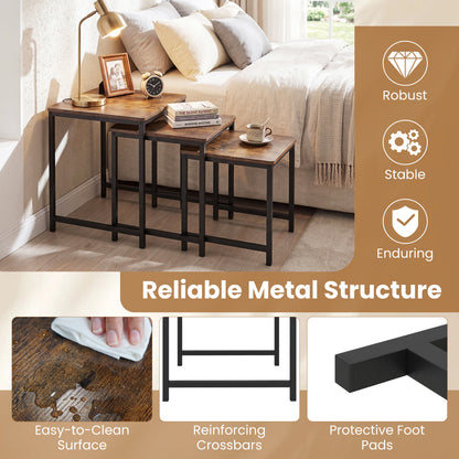 Faux Marble Nesting Tables Set of 3, Rustic Brown