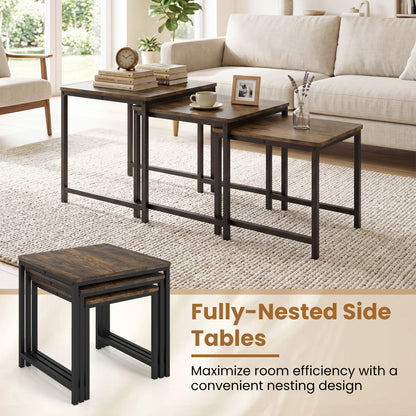 Faux Marble Nesting Tables Set of 3, Rustic Brown