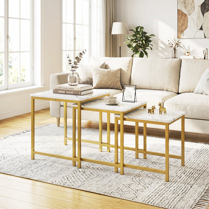 Faux Marble Nesting Table Set of 3, White
