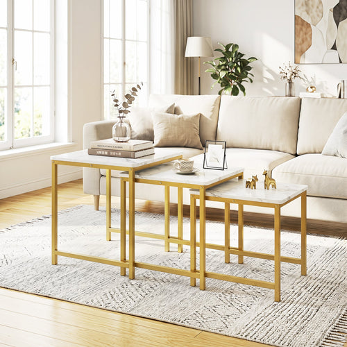 Faux Marble Nesting Table Set of 3, White