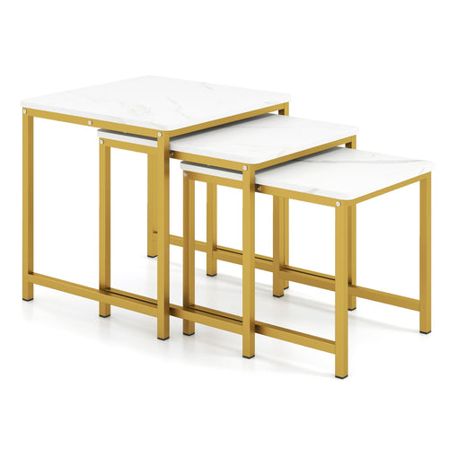 Faux Marble Nesting Table Set of 3, White