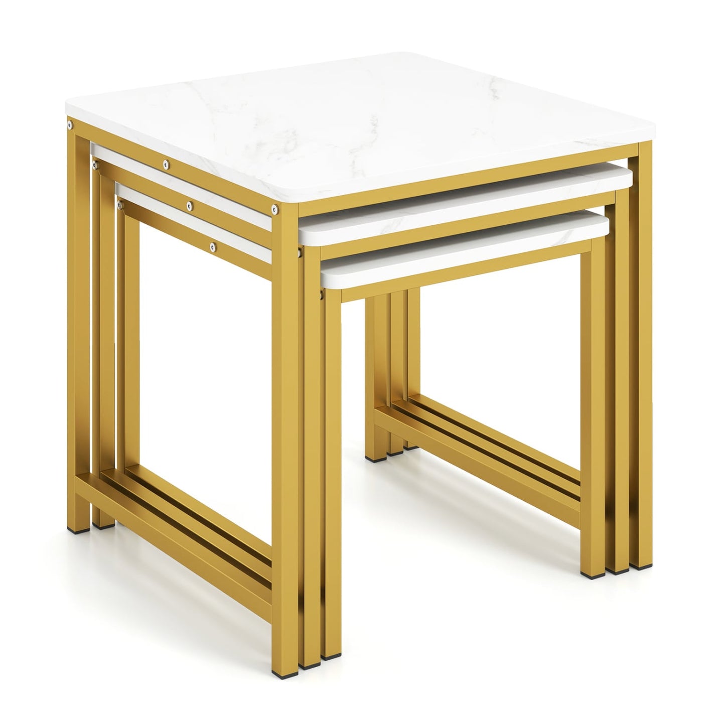 Faux Marble Nesting Table Set of 3, White