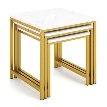 Faux Marble Nesting Table Set of 3, White