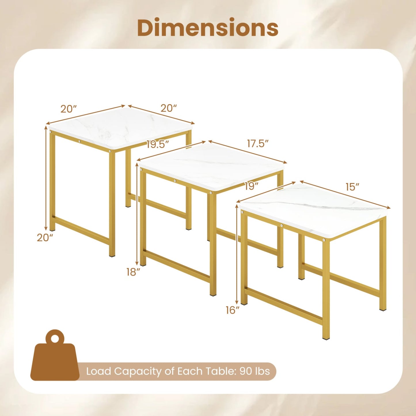 Faux Marble Nesting Table Set of 3, White