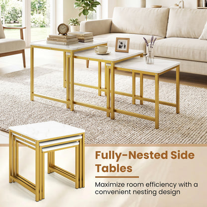 Faux Marble Nesting Table Set of 3, White