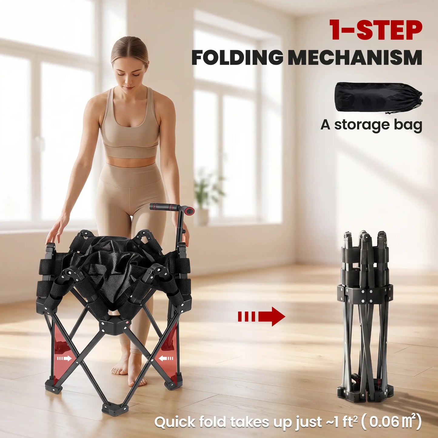 "42" Mini Trampoline Pliable avec Poignée en Mousse Ajustable