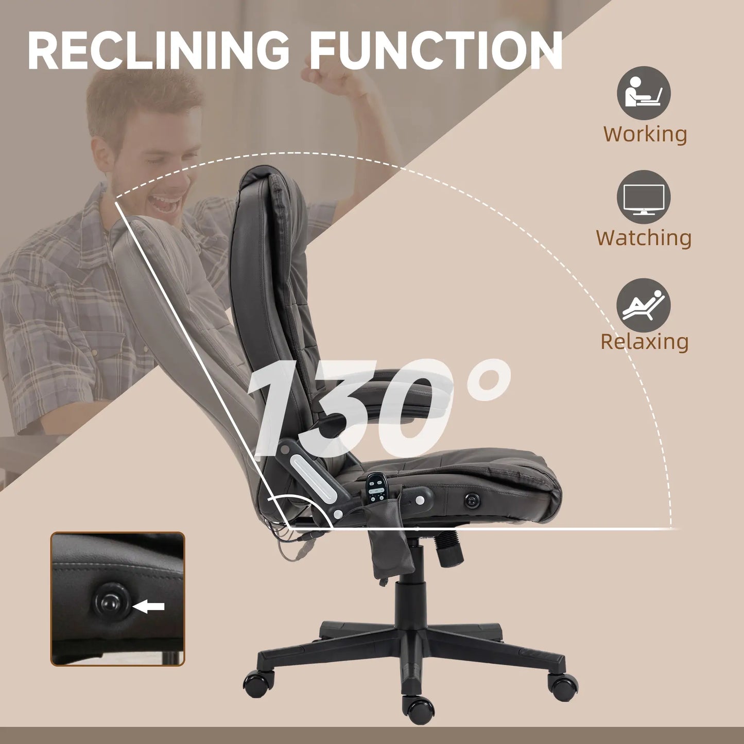 Heated Ergonomic Massage Swivel Office Chair, High Back Faux Leather, Brown Massage Chairs at Gallery Canada