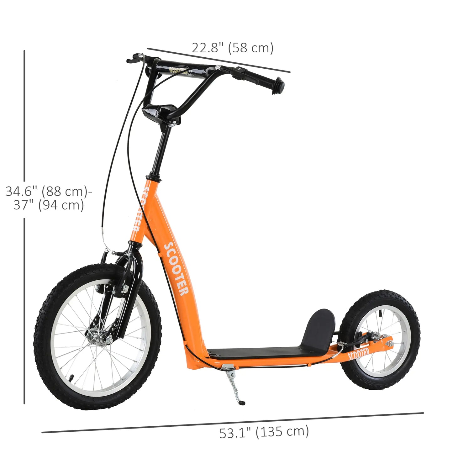 Kids Scooter, Adjustable Handlebar, Dual Brakes, Inflatable Wheels, Age 5+, Orange Scooters at Gallery Canada