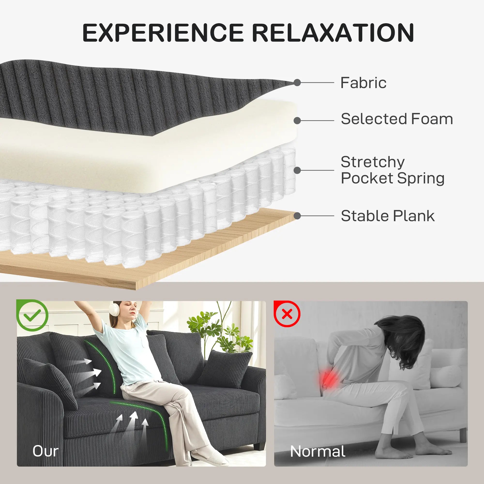 Corduroy Couch, 3 Seater Sofa, Modern Upholstered with Curved Armrests, 8 Removable Pillows, Dark Grey 3-Seater Sofas at Gallery Canada